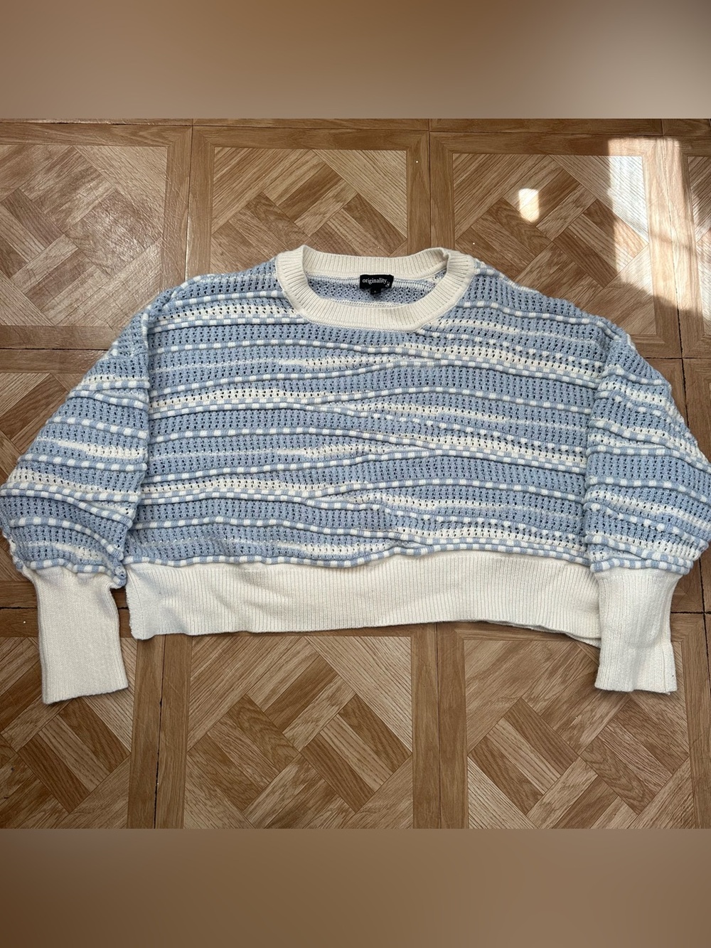 💜2 For $25💜 Altar’d State Originality Cropped Blue Stripe Open Knit Sweater